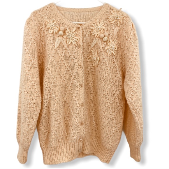 Handmade Sweaters - Vintage Peach Pink Knit 60's Cardigan Sweater